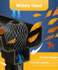 6 Pack Leaf Guard Gutter Filter Mesh Screen For Downspouts And Gutters shown blocking leaves, installed in gutter system