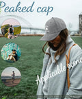 Woman wearing cool lightweight baseball cap for men with a modern design that looks dope and makes a statement, outdoor setting.