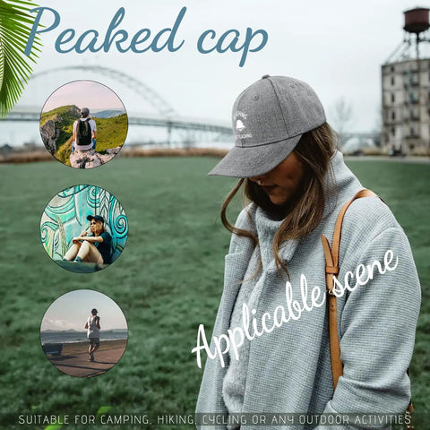 Woman wearing cool lightweight baseball cap for men with a modern design that looks dope and makes a statement, outdoor setting.