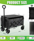 Heavy Duty Collapsible Wagon Cart With 31.5x17 Inch Tabletop, 500 Lb Capacity, shown folded and open with dimensions