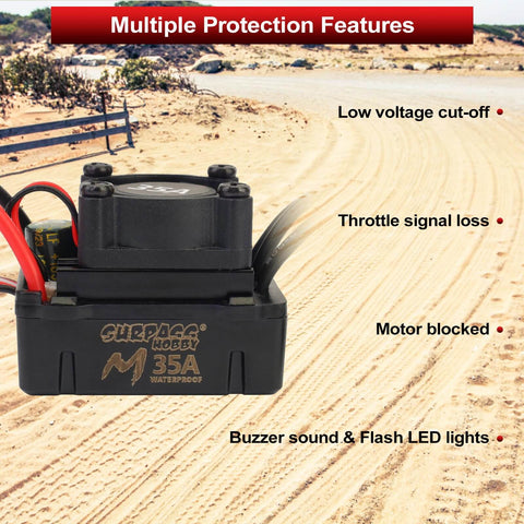 35A waterproof ESC from 2430 7200KV Brushless Motor And 35A ESC Combo Waterproof Sensorless Power Pack For 1/16 And 1/14 RC Cars And Trucks