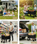 80L Foldable Wagon Cart With All Terrain Wheels used for camping, gardening, grocery shopping, and loading groceries