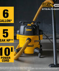 Ultra Quiet 6 Gallon Wet Dry Shop Vacuum With Stealthsonic Noise Reduction, 5 Peak HP Boss Level Suction, detailed view.