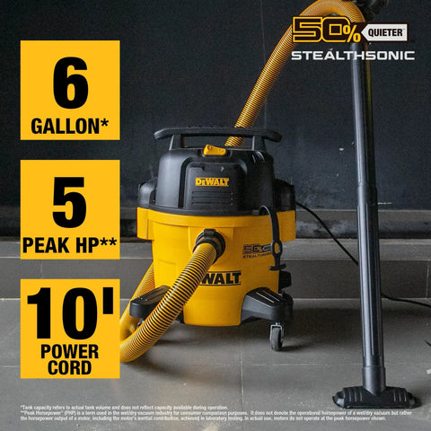 Ultra Quiet 6 Gallon Wet Dry Shop Vacuum With Stealthsonic Noise Reduction, 5 Peak HP Boss Level Suction, detailed view.