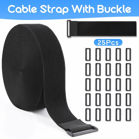 Heavy Duty 1.5 Inch By 20 Foot Cinch Straps Nylon With 25 Buckles Cut To Length Reusable Black Hook And Loop Cable Ties