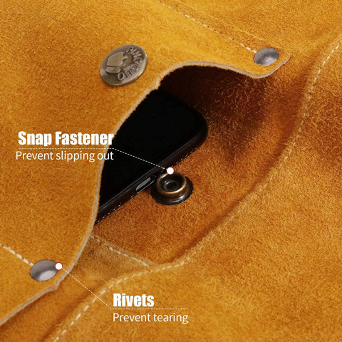 Snap fasteners and rivets on Heavy Duty Leather Welding Apron, Flame and Spark Resistant Bib, Safety Smock for Blacksmiths.