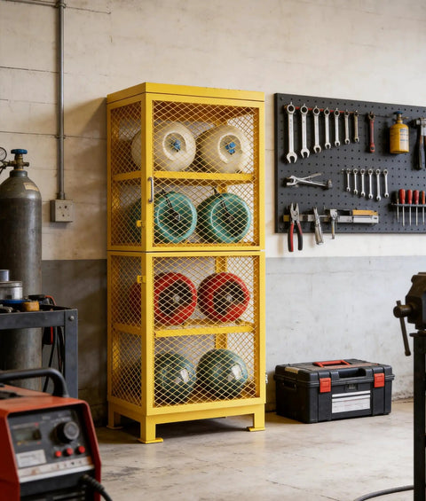 Horizontal Gas Cylinder Storage Cabinet Heavy Duty Carbon Steel Lockable 2 Tier or 4 Tier Options Propane Tank Storage Cage