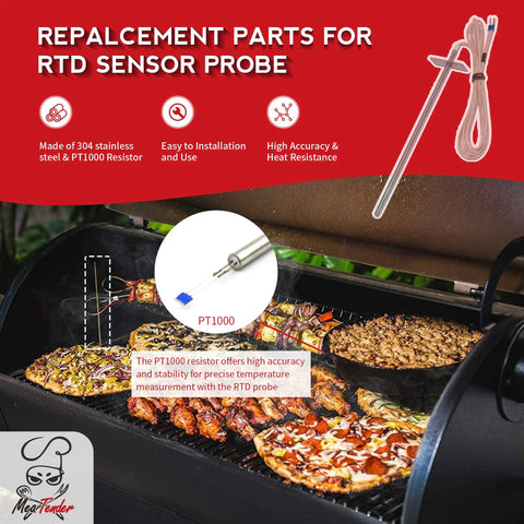 7 Inch RTD Temperature Probe Sensor Replacement For Grills And Smokers Internal Ambient Probe Compatible With Traeger And Z Grill Pellet Grills Grills Pro Grade Premium 304 Stainless Steel PT1000 Sensor, grill interior installed