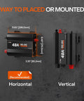 Hella Reliable 12V 40A DC To DC Lithium Battery Charger With Smart Multi Stage Charging shown in horizontal and vertical placement options.