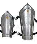 Medieval Iron And Steel Armor Set Featuring Gorget Arm Guards Vambraces Leg Greaves Burgonet Helmet And Pauldrons For Costume Display