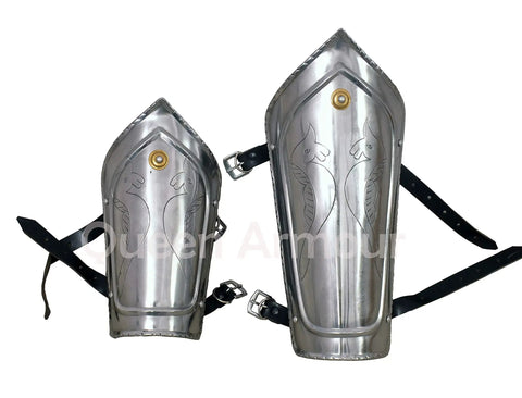 Medieval Iron And Steel Armor Set Featuring Gorget Arm Guards Vambraces Leg Greaves Burgonet Helmet And Pauldrons For Costume Display