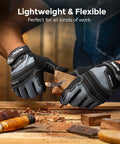 "Heavy Duty Mechanic Work Gloves With 8mm Padded Knuckles And Synthetic Leather Palm, used for wood carving, gray and black"