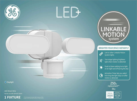 Led Plus Linkable Outdoor Flood Light With Motion Sensor For Driveways And Patios, 250 Watt Replacement, packaging image