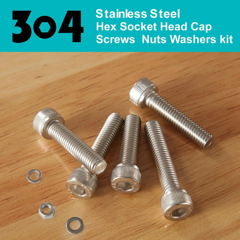 M6 Stainless Steel 304 Hex Socket Head Cap Screw And Bolt Assortment With Nuts And Lock Washers Heavy Duty Metric Allen Drive Hardware Set