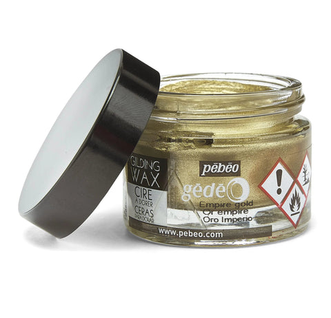Pebeo gilding wax Empire Gold, front view, 5.6 oz jar, metallic gold wax for furniture and crafts