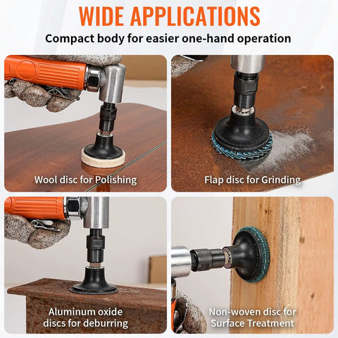 Right Angle Mini Air Die Grinder Kit, 90 Degree Pneumatic Sander, used with various discs for polishing and grinding