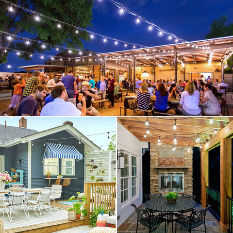 Outdoor 48ft LED String Lights With Waterproof Shatterproof Edison Bulbs 5000K Daylight White Dimmable And Linkable in patio scenes