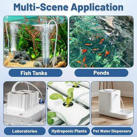 Three Sixteenth Inch Aquarium Airline Tubing Flexible Durable Six Point Five Feet Long For Fish Tanks Gardens Ponds And Terrariums Clear Plastic Air Hose for various applications including fish tanks, ponds, and hydroponic plants visible.