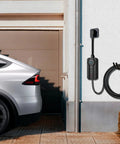 Straight Up Solid Heavy Duty J Hook EV Charger Holder Wall Mount with EV cable neatly organized on garage wall.