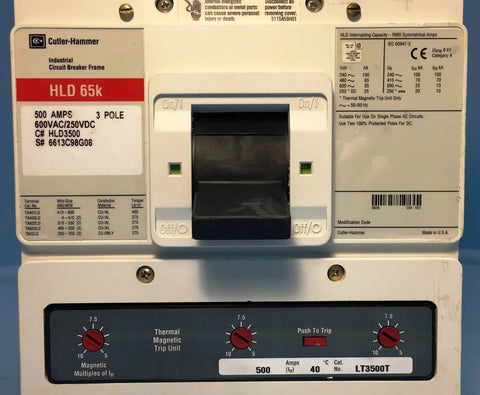 Built Tough Hld3500 Circuit Breaker Features 3500 Amp Rating And Nema L Frame Series C Design, front view with controls.