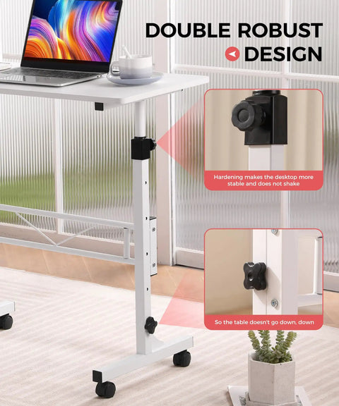 Standing Desk On Wheels Adjustable Height Sit Stand Desk Portable Rolling Laptop Desk White 16 By 31.5 Inches In Home Office