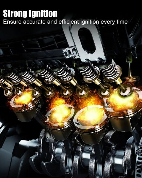 Graphic showing ignition components simulating combustion process, illustrating strong ignition efficiency and reliability.