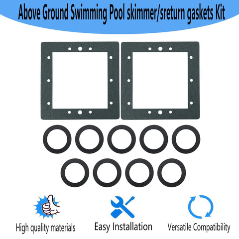 Replacement Above Ground Pool Skimmer And Return Gasket Kit 863000 with 2 square skimmer gaskets and 9 round return gaskets