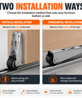 Two installation methods shown for Heavy Duty No Wobble Sliding Door Roller Wheels Vertical Track Bottom Support Fix For Barn Cabinet Gate And Furniture Stability Hardware Two Pack Smooth Ride Rollers Easy Install.