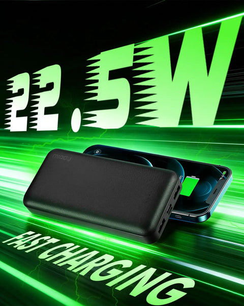 Two Pack Portable Charger PD 22.5W Power Bank 20000mAh Fast Charge for phone with green fast charging graphics