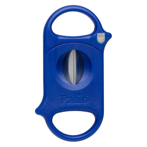 Deep V Cut Cigar Cutter For Ring Cigars With Stainless Steel Blades, Cuts Up To 64 Ring Gauge, contoured body, blue finish, front view