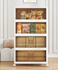 Extra Large Lockable Stackable Storage Bins With Lids On Wheels, 5-Tier Collapsible Plastic Organizer in cream color, front view.