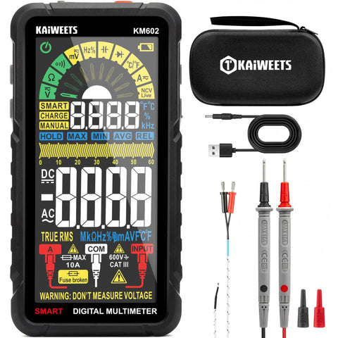 Rechargeable Digital Multimeter With Auto And Manual Range In Smart Auto Mode With Probes, USB Cable, and Case