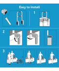 Tri Grip Bathtub Rail With Chrome Finish installation guide showing step-by-step setup for seniors and handicap use.