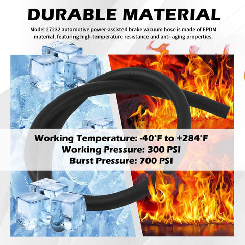 2 Pack 11/32 Inch By 36 Inch Car Brake Booster Vacuum Hose Kit With Clamps shown with ice and fire, durable EPDM material