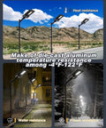 Powerful 300W Solar Street Light With 20000 Lumens in various weather conditions showing durability and resistance