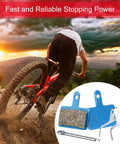 Cyclist descending mountain with Four Pairs Multi Metal Bike Brake Pads For TRP Tektro Shimano, insert and tool close-up.