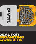 Top view of Go-To 18-Piece Compact Magnetic Drive Guide Set With Clear Lid, Yellow Finish, showcasing organize feature.