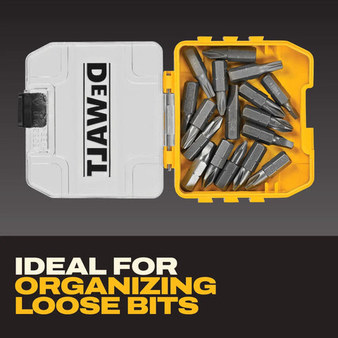 Top view of Go-To 18-Piece Compact Magnetic Drive Guide Set With Clear Lid, Yellow Finish, showcasing organize feature.