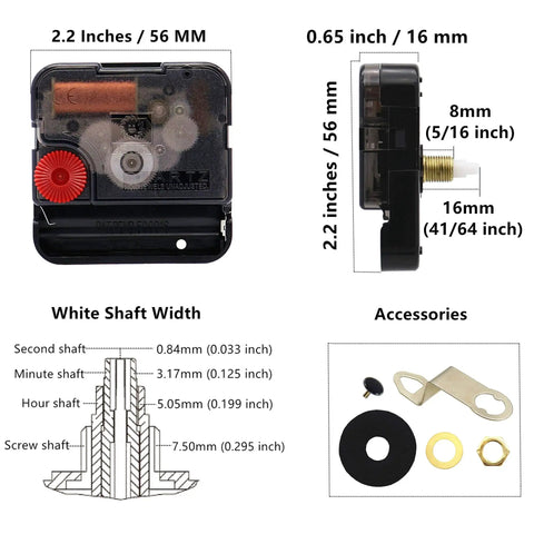 Quartz Wall Clock Movement Mechanism Replacement Kit For DIYers Repairs Silent Sweep Long Hour And Minute Hands Fits Dials Up To 40 Cm Diameter 2-6 mm Shaft Easy Install For Handy Home Crafters