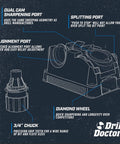 High Speed Portable Drill Bit Sharpener For Standard Twist Bits 3/32 To 3/4 Inch Adjustable Angle Workshop Tool features labeled ports.