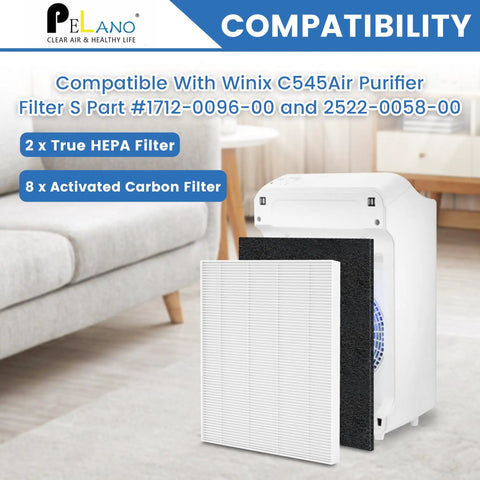 2-Pack True HEPA Replacement Filters With 8 Activated Carbon Pre-Filters for C545 and Compatible Winix Purifiers on floor