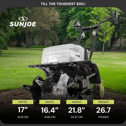 Cordless Garden Tiller Kit With Dual 24V Batteries And Charger, No Gas No Fumes, Easy Weeding And Soil Aeration displayed in garden