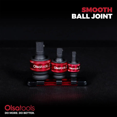 Three Piece Impact Universal Joint Socket Adapter Set For Quarter, Eighth And Half Inch Drives With 30 Degree Swivel Angles Chromoly Impact Rated Durable Mechanics Tool Built To Reach Tight Spots, smooth ball joint adapters