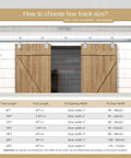 Guide for choosing track size for Premium 24ft Heavy Duty Galvanized Steel Exterior Sliding Barn Door Hardware Kit.