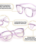 Slick Anti Fog Safety Goggles With Clear Polycarbonate Lenses And Blue Light Blocking Coating That Shields Your Vision From Digital Strain Without The Hassle For Men And Women In Sleek Transparent Purple, highlighting features and design.