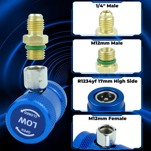 R1234yf Quick Coupler Adapter Kit With High And Low Pressure Fittings for automotive AC systems universal manifold compatibility