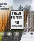 Premium Private Property No Trespassing Sign 12 X 18 Inches Reflective Aluminum Yard Board in harsh weather conditions.