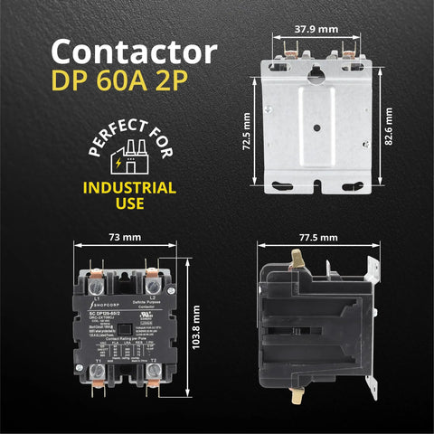 AC Contactor 60 Amp 2 Pole 120V Coil Definite Purpose UL Listed HVAC refrigeration heat pumps pro grade heavy duty
