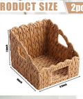 Set Of 2 Scalloped Wicker Storage Baskets With Handles For Food Organization Woven Rattan Water Hyacinth Snack Bins