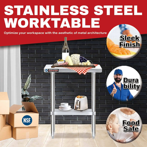 NSF Commercial Kitchen Table 30 X 12 Inch Stainless Steel Island Prep Station with Adjustable Under Shelf in kitchen setting